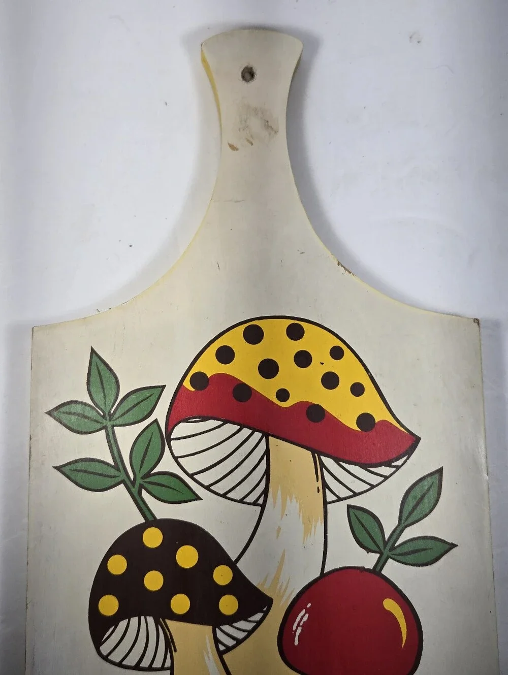 Vintage Merry Mushroom Cutting Block Chopping Board Trivet Decor 70's Retro